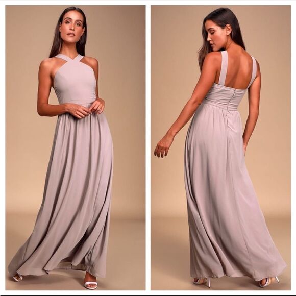 NWT Lulu’s Air of Romance Dress in Taupe - Picture 1 of 13